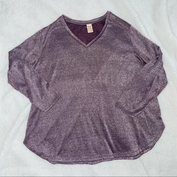 Purple Glitter Long Sleeve Plus Size Blouse - Picture 5 of 6